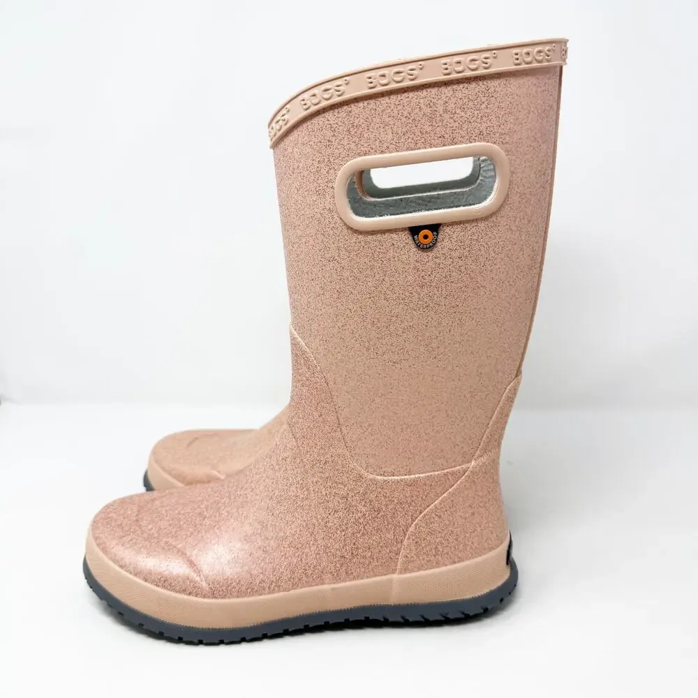 NWOB Bogs Pastel Pink Glitter Rubber Rainboots Girls Size 4 Pull On Waterproof